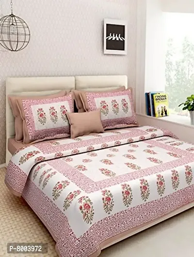 Rangun 100% Pure Cotton 120 TC Printed Double Bedsheet with 2 Pillow Cover (215 x 240 cm)