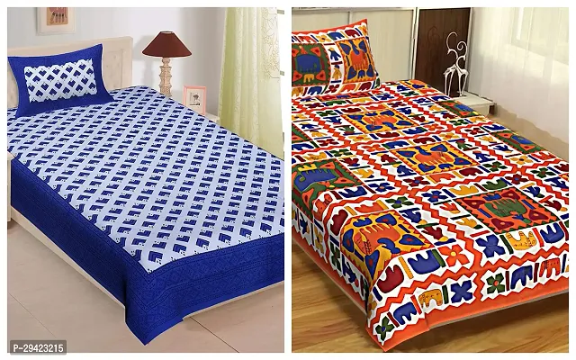 Comfortable Multicoloured Cotton Printed Single 2 Bedsheet + 2 Pillowcover Combo-thumb0