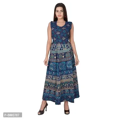 Rangun Cotton Women's Cotton Jaipuri Printed Maxi Long Dress (Free Size MultiColor)-thumb2