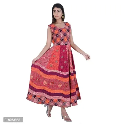 Rangun Presents Red Color Jaipuri Printed Long Women's Maxi one Piece Dress Free Size-thumb0