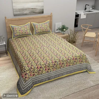 Comfortable Cotton Printed King Bedsheet with Two Pillow Covers