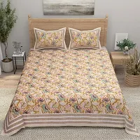 Comfortable Cotton Printed King Bedsheet with Two Pillow Covers-thumb1