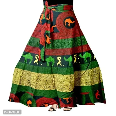 Rangun Presenting Woman's Cotton Printed Green Color Casual Skirt (A-line :: Free Size)-thumb0