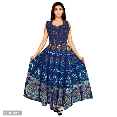 Rangun Women's A-Line Maxi Dress (JPDRES_196_Blue_Free Size)