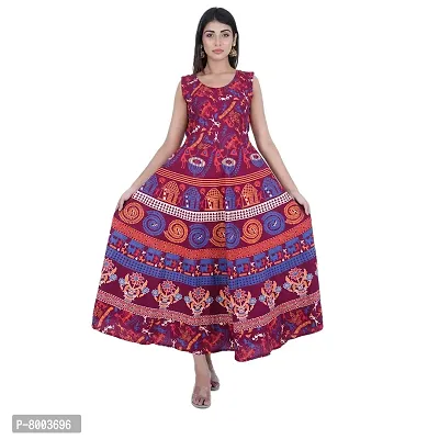 Rangun Presents Maroon Color Jaipuri Printed Long Women's Maxi one Piece Dress Free Size-thumb5