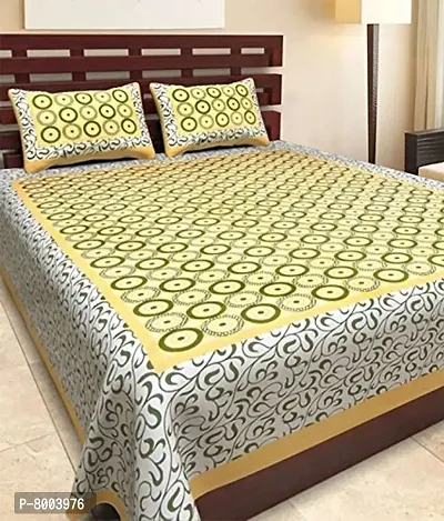 Rangun 100% Pure Cotton 120 TC Printed Double Bedsheet with 2 Pillow Cover (215 x 240 cm)