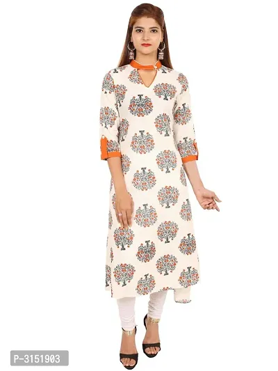 Reliable Orange Printed Cotton Silk Straight Women's Kurti-thumb0