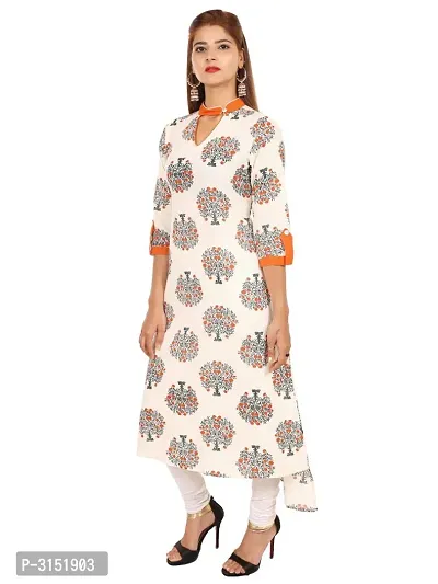 Reliable Orange Printed Cotton Silk Straight Women's Kurti-thumb2