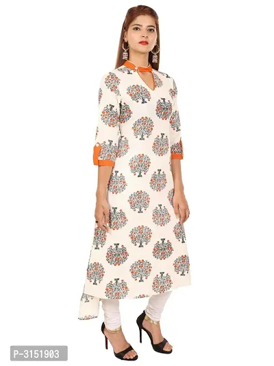 Reliable Orange Printed Cotton Silk Straight Women's Kurti-thumb3