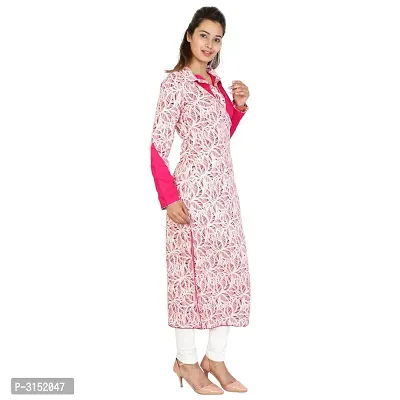 Reliable Pink Floral Print Rayon A-Line Women's Kurti-thumb3