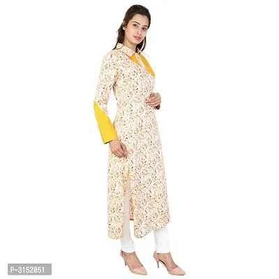 Reliable Yellow Floral Print Rayon A-Line Women's Kurti-thumb2