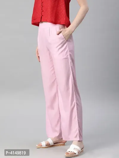 Women's Solid Pink Rayon Palazzo-thumb2