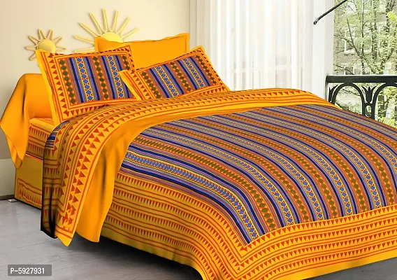 Comfortable Cotton Jaipuri Printed Double Bedsheet with Two Pillow Covers