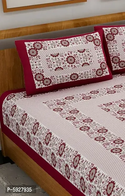 Comfortable Cotton Jaipuri Printed Double Bedsheet with Two Pillow Covers-thumb3