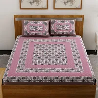 Comfortable Cotton Jaipuri Printed Double Bedsheet with Two Pillow Covers-thumb1