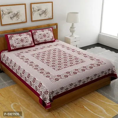 Comfortable Cotton Jaipuri Printed Double Bedsheet with Two Pillow Covers