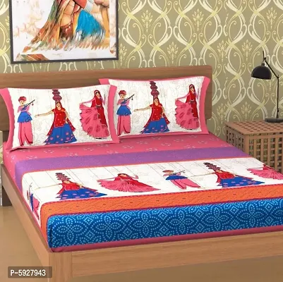 Comfortable Cotton Jaipuri Printed Double Bedsheet with Two Pillow Covers