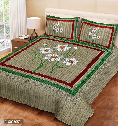 Comfortable Cotton Jaipuri Printed Double Bedsheet with Two Pillow Covers