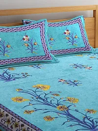 Comfortable Cotton Jaipuri Printed Double Bedsheet with Two Pillow Covers-thumb1