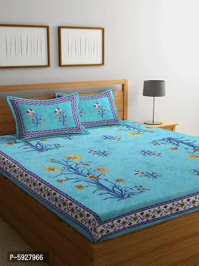 Comfortable Cotton Jaipuri Printed Double Bedsheet with Two Pillow Covers