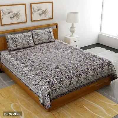 Comfortable Cotton Jaipuri Printed Double Bedsheet with Two Pillow Covers-thumb0