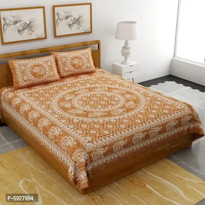 Comfortable Cotton Jaipuri Printed Double Bedsheet with Two Pillow Covers-thumb0