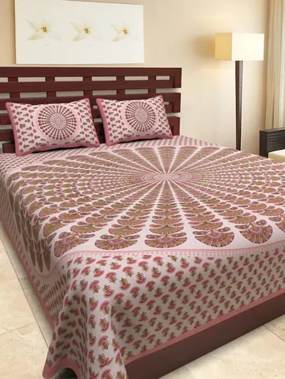 Printed Cotton Double Bedsheet with 2 Pillow Cover