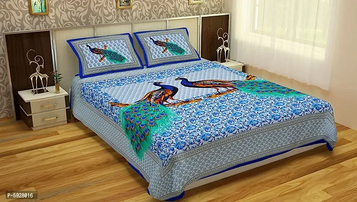 Comfortable Cotton Jaipuri Printed Double Bedsheet with Two Pillow Covers-thumb0