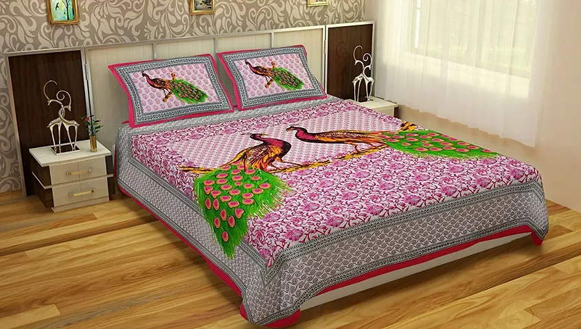 Printed Cotton Flat Double Bedsheet with 2 Pillow Covers