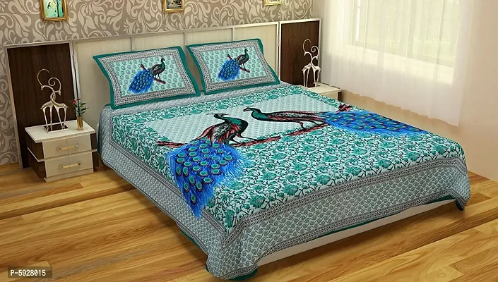 Comfortable Cotton Jaipuri Printed Double Bedsheet with Two Pillow Covers