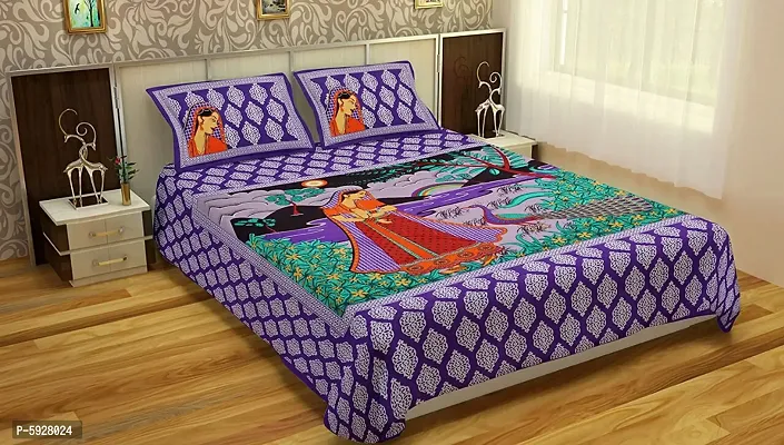 Comfortable Cotton Jaipuri Printed Double Bedsheet with Two Pillow Covers