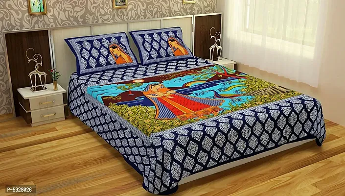 Comfortable Cotton Jaipuri Printed Double Bedsheet with Two Pillow Covers-thumb0