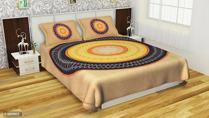 Comfortable Cotton Jaipuri Printed Double Bedsheet with Two Pillow Covers