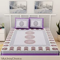 Comfortable Cotton Jaipuri Printed Double Bedsheet with Two Pillow Covers-thumb1