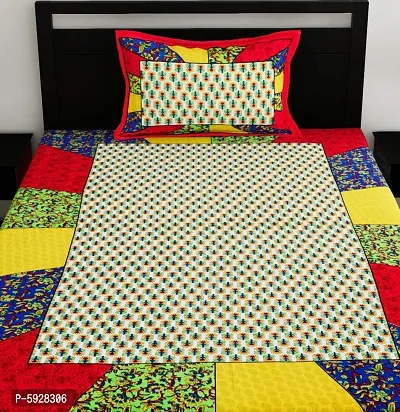 Comfortable Cotton Jaipuri Printed Single Bedsheet with One Pillow Cover-thumb2