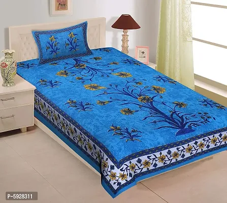 Comfortable Cotton Jaipuri Printed Single Bedsheet with One Pillow Cover