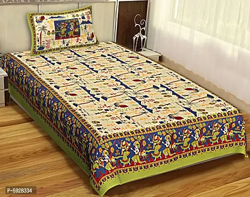 Comfortable Cotton Jaipuri Printed Single Bedsheet with One Pillow Cover-thumb0