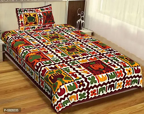 Comfortable Cotton Jaipuri Printed Single Bedsheet with One Pillow Cover-thumb0