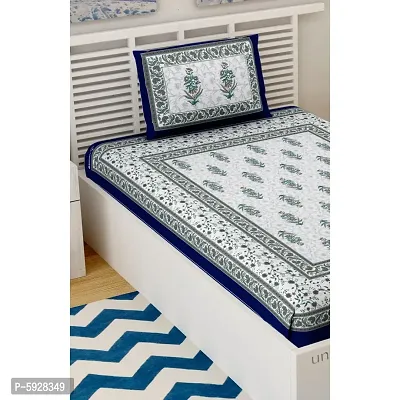 Comfortable Cotton Jaipuri Printed Single Bedsheet with One Pillow Cover-thumb3