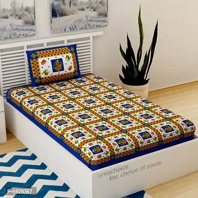 Comfortable Cotton Jaipuri Printed Single Bedsheet with One Pillow Cover-thumb0