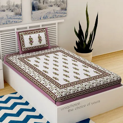 Printed Cotton Single Bedsheet with 1 Pillow Cover