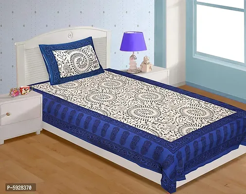 Comfortable Cotton Jaipuri Printed Single Bedsheet with One Pillow Cover-thumb0