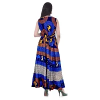 Rangun Women's Cotton Printed Blue Maxi Dress (Free Size)-thumb1