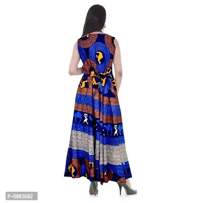 Rangun Women's Cotton Printed Blue Maxi Dress (Free Size)-thumb2