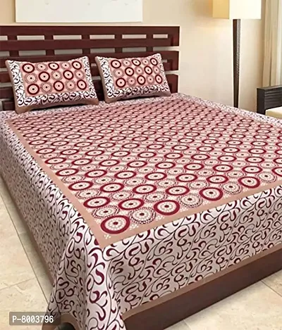 Rangun 100% Pure Cotton 120 TC Printed Double Bedsheet with 2 Pillow Cover (215 x 240 cm)