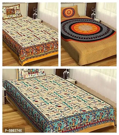 Rangun Combo of 3 Multi Color Single Bed Bedsheet Jaipuri Traditional and Ethnic Designs Bedsheet(3_1+1_Single_174)
