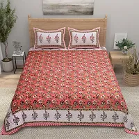 Comfortable Cotton Printed King Bedsheet with Two Pillow Covers-thumb1