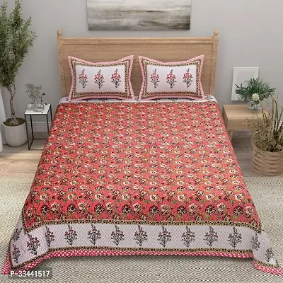 Comfortable Cotton Printed King Bedsheet with Two Pillow Covers-thumb2