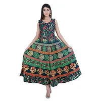 Rangun Presents Green Color Jaipuri Printed Long Women's Maxi one Piece Dress Free Size-thumb4