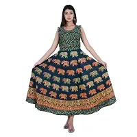 Rangun Presents Green Color Jaipuri Printed Long Women's Maxi one Piece Dress Free Size-thumb4